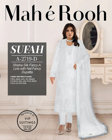 Fancy Embroidered Shisha Silk with Net Dupatta - Mah e Rooh Vol A-2719