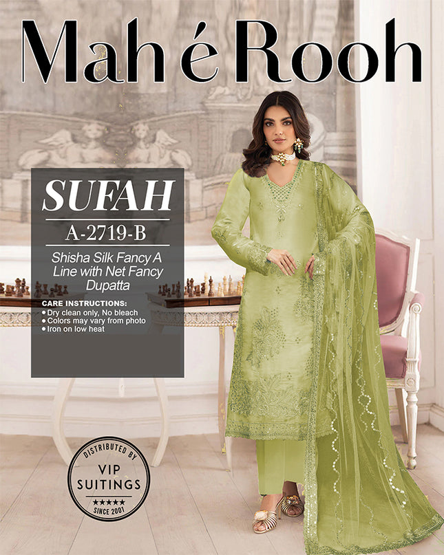 Fancy Embroidered Shisha Silk with Net Dupatta - Mah e Rooh Vol A-2719