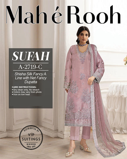 Fancy Embroidered Shisha Silk with Net Dupatta - Mah e Rooh Vol A-2719