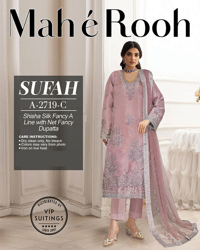 Fancy Embroidered Shisha Silk with Net Dupatta - Mah e Rooh Vol A-2719
