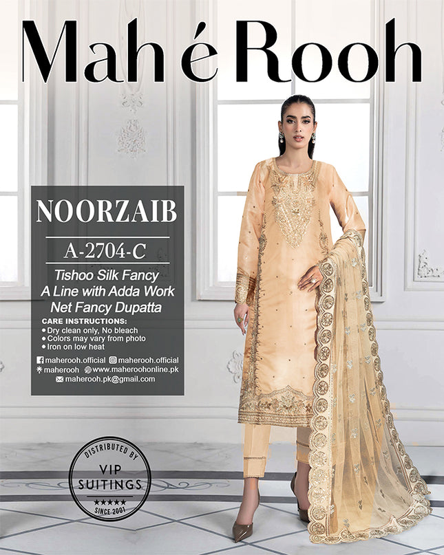 Embroidered Adda Work Tissue Silk with Fancy Net Dupatta - Mah e Rooh Vol A-2704