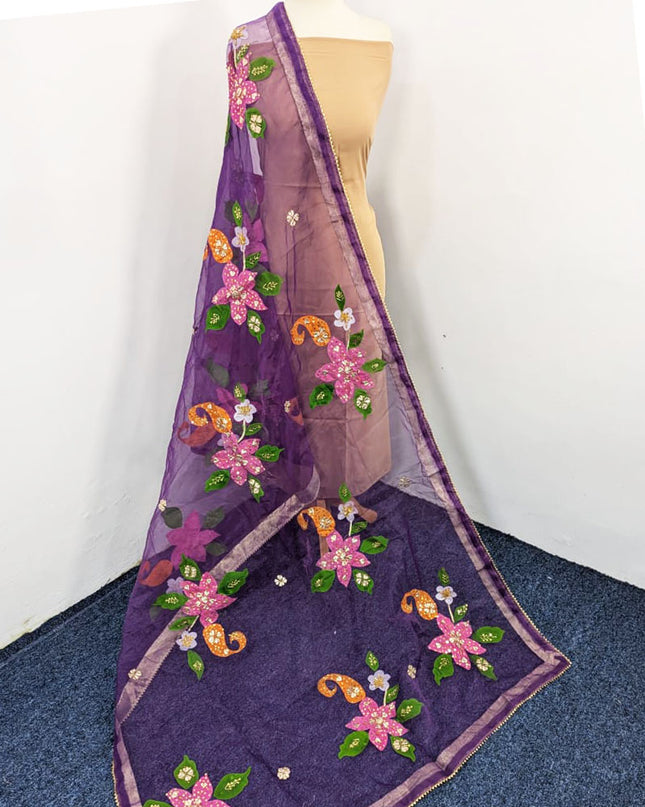 Premium Organza with Oil Paint, Gotta & Stone Work Dupatta