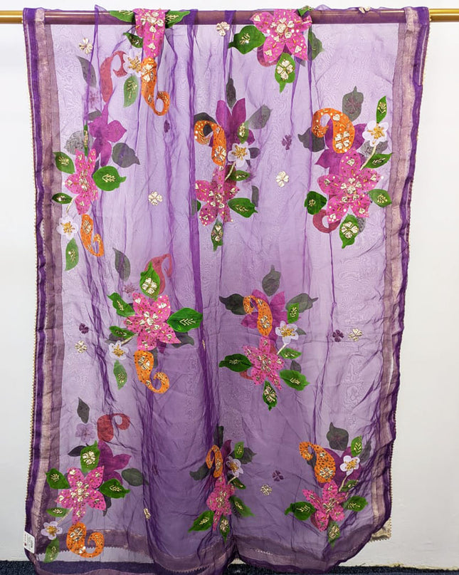 Premium Organza with Oil Paint, Gotta & Stone Work Dupatta