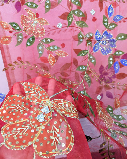 Organza with Oil Paint, Gotta & Stone Work Dupatta