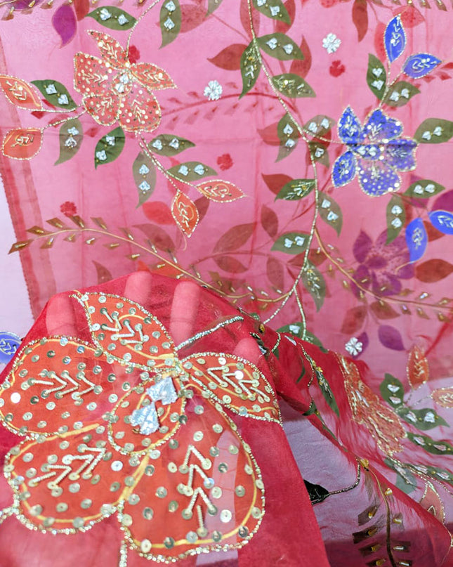 Organza with Oil Paint, Gotta & Stone Work Dupatta