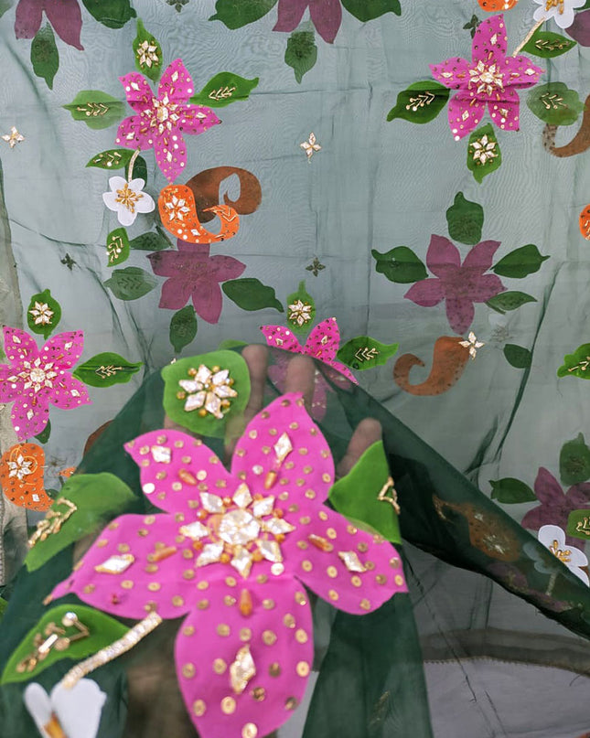 Premium Organza with Oil Paint, Gotta & Stone Work Dupatta