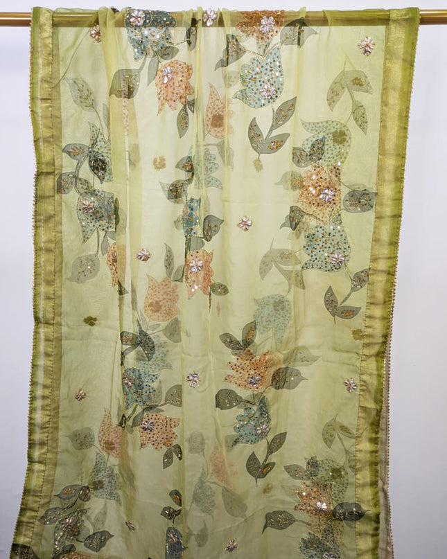 Fancy Organza with Oil Paint, Gotta & Stone Work Dupatta