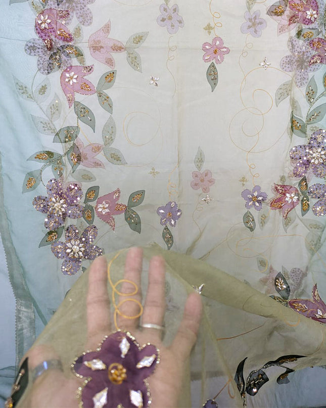 Premium Organza with Oil Paint, Gotta & Stone Work Dupatta (Ready To Wear)