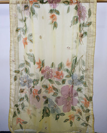 Fancy Organza with Oil Paint, Gotta & Stone Work Dupatta