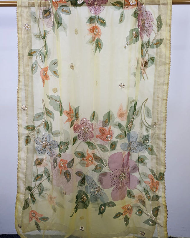 Fancy Organza with Oil Paint, Gotta & Stone Work Dupatta