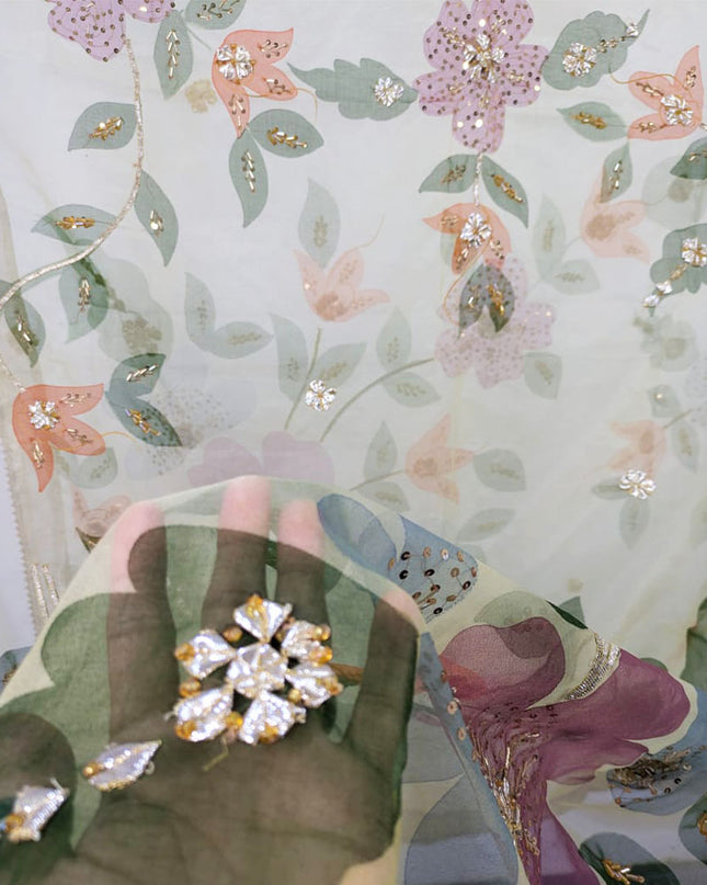 Fancy Organza with Oil Paint, Gotta & Stone Work Dupatta