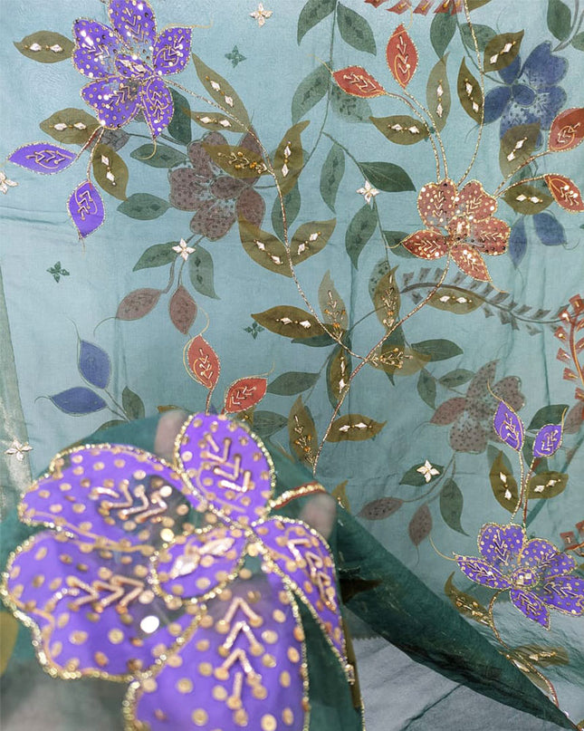 Organza with Oil Paint, Gotta & Stone Work Dupatta