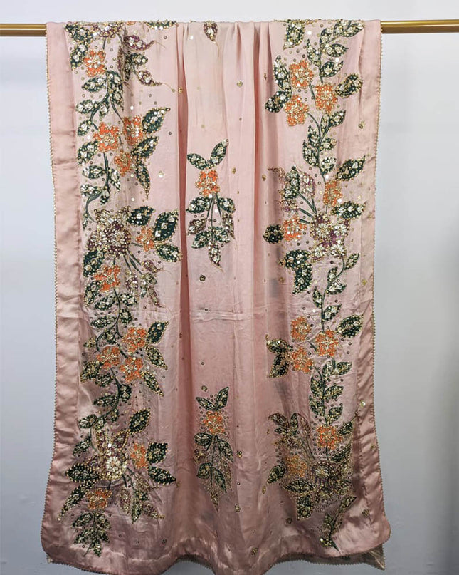 Fancy Handmade Heavy Silk Oil Paint +Gotta  Stone Work Dupatta