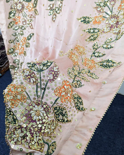 Fancy Handmade Heavy Silk Oil Paint +Gotta  Stone Work Dupatta