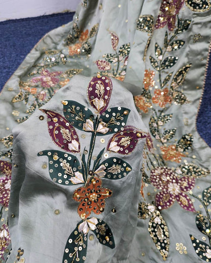 Fancy Handmade Heavy Silk Oil Paint +Gotta  Stone Work Dupatta