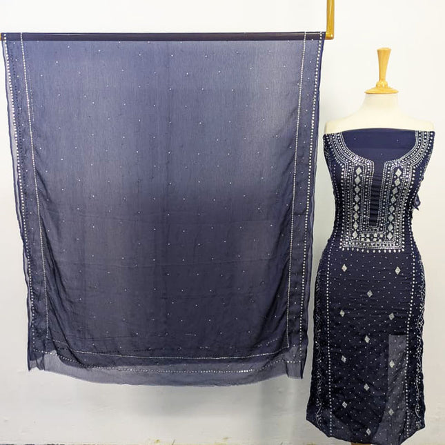 Chiffon with Full Jaal Mukesh Work 2PC Unstitched