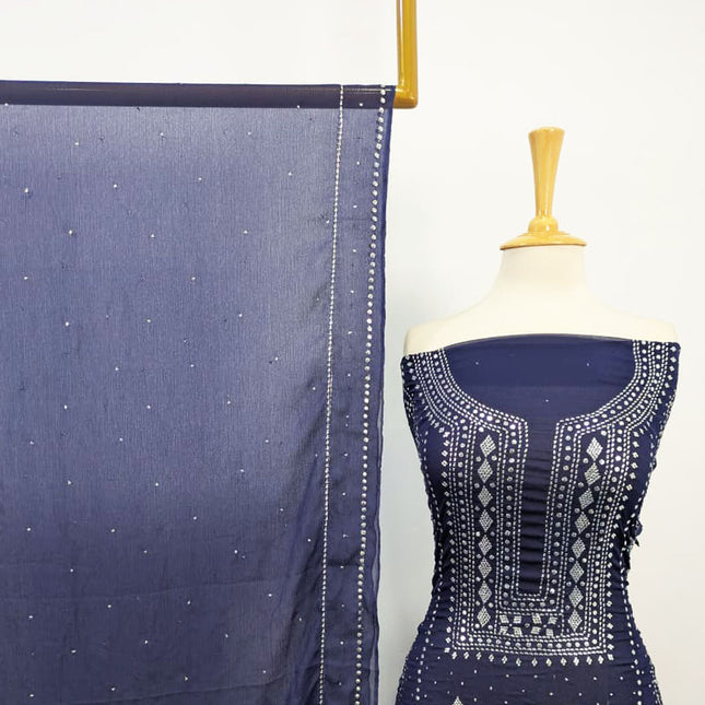 Chiffon with Full Jaal Mukesh Work 2PC Unstitched