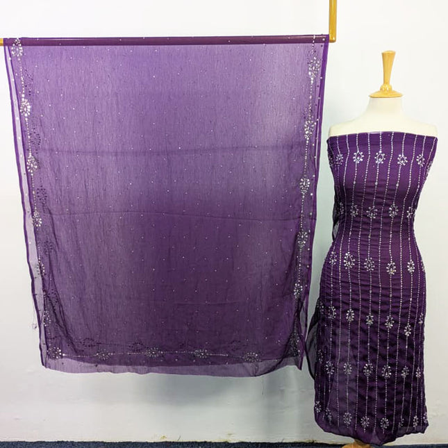 Chiffon with Full Jaal Mukesh Work 2PC Unstitched