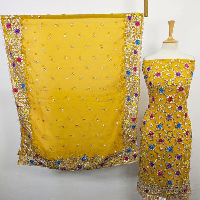 Chiffon with Multicolor Gotta Work & 4 Sided Border Dupatta 2PC Unstitched