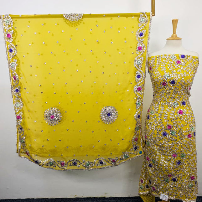 Multicolor Gotta Work Chiffon with 4 Sided Border Dupatta 2PC Unstitched