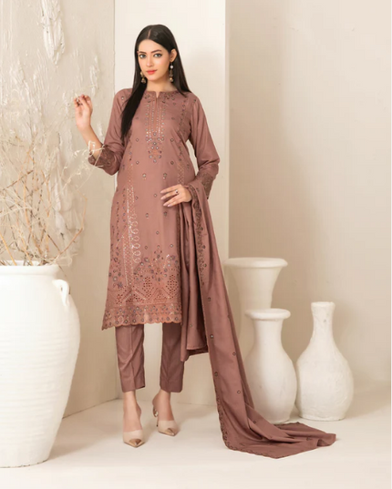 Viscose Slub with Embroidered Work 3PC Unstitched - Tawakkal