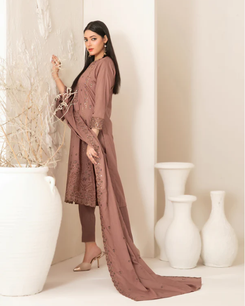 Viscose Slub with Embroidered Work 3PC Unstitched - Tawakkal