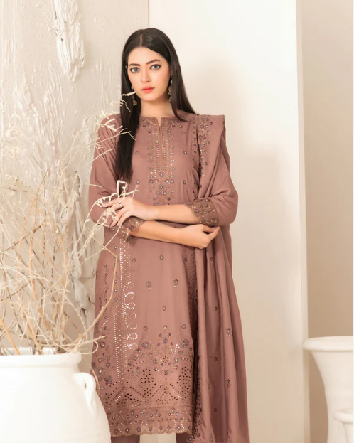 Viscose Slub with Embroidered Work 3PC Unstitched - Tawakkal