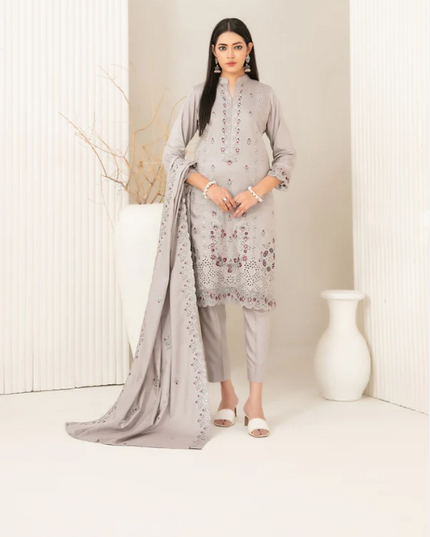 Fancy Embroidered Viscose Slub 3PC Unstitched - Tawakkal