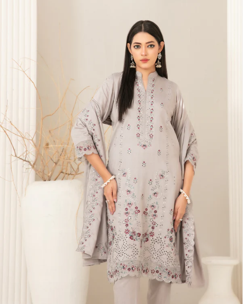 Fancy Embroidered Viscose Slub 3PC Unstitched - Tawakkal
