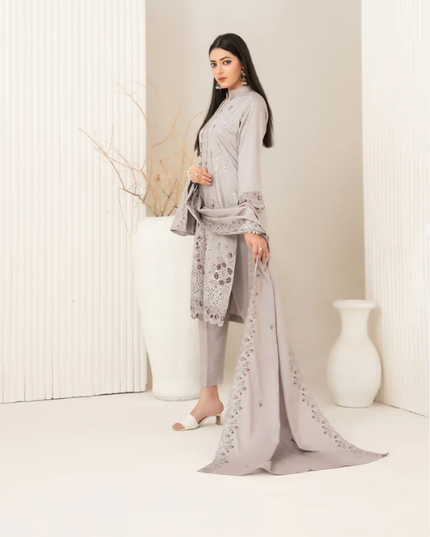 Fancy Embroidered Viscose Slub 3PC Unstitched - Tawakkal