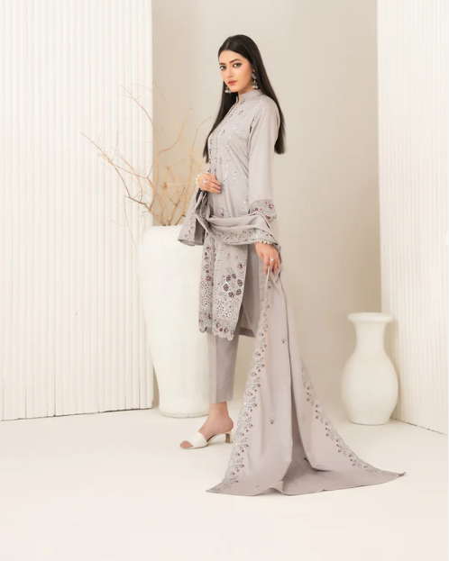 Fancy Embroidered Viscose Slub 3PC Unstitched - Tawakkal
