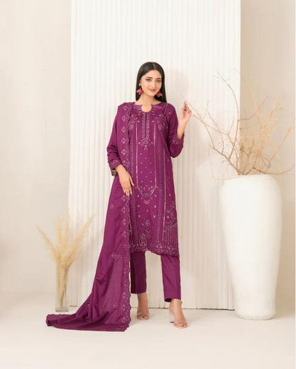 Premium Embroidered Viscose Slub 3PC Unstitched - Tawakkal