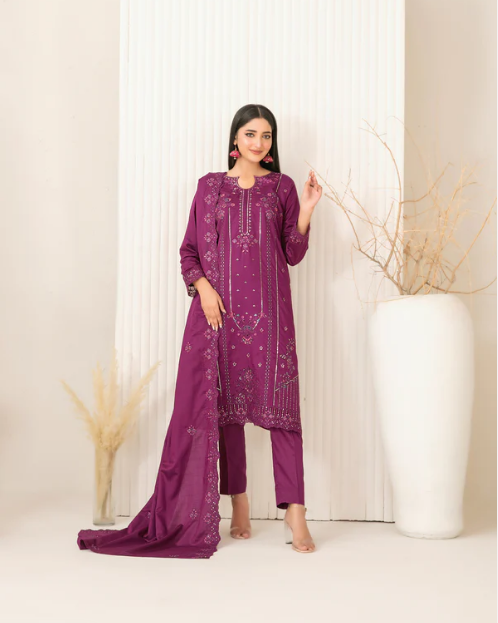 Premium Embroidered Viscose Slub 3PC Unstitched - Tawakkal