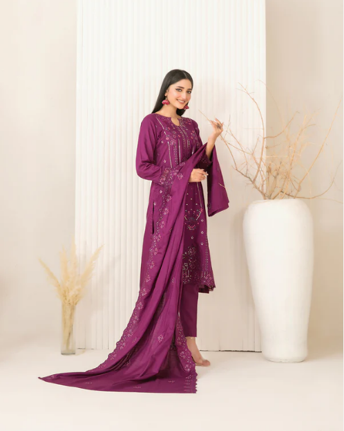 Premium Embroidered Viscose Slub 3PC Unstitched - Tawakkal