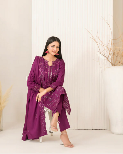 Premium Embroidered Viscose Slub 3PC Unstitched - Tawakkal