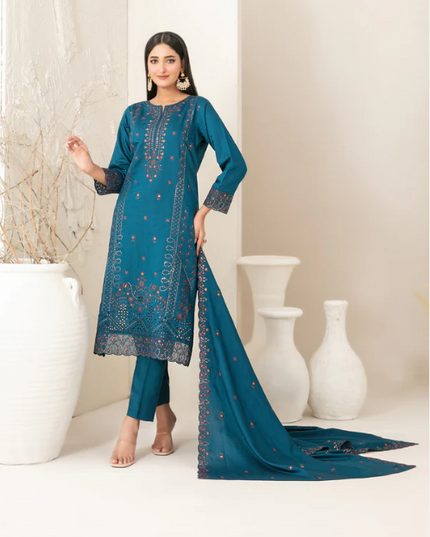 Viscose Slub with Embroidered Work 3PC Unstitched - Tawakkal