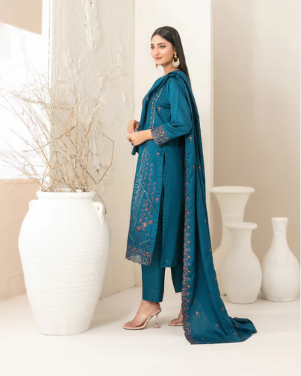 Viscose Slub with Embroidered Work 3PC Unstitched - Tawakkal