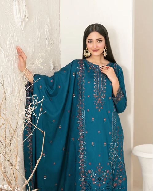 Viscose Slub with Embroidered Work 3PC Unstitched - Tawakkal