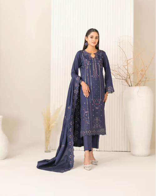Premium Embroidered Viscose Slub 3PC Unstitched - Tawakkal
