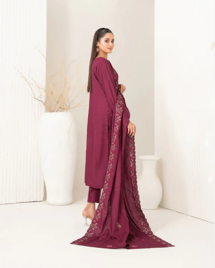 Fancy Embroidered Viscose Slub 3PC Unstitched - Tawakkal