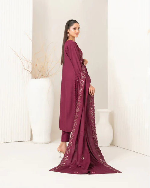 Fancy Embroidered Viscose Slub 3PC Unstitched - Tawakkal