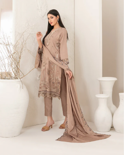 Viscose Slub with Embroidered Work 3PC Unstitched - Tawakkal