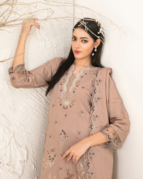 Viscose Slub with Embroidered Work 3PC Unstitched - Tawakkal