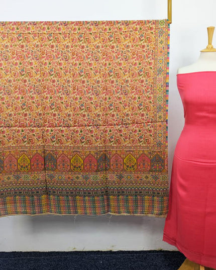 Fancy Pashmina with Qalamkar Print Shawl 3PC Unstitched