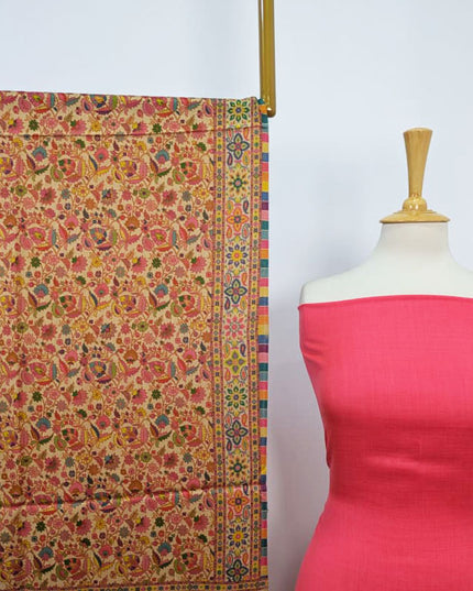 Fancy Pashmina with Qalamkar Print Shawl 3PC Unstitched