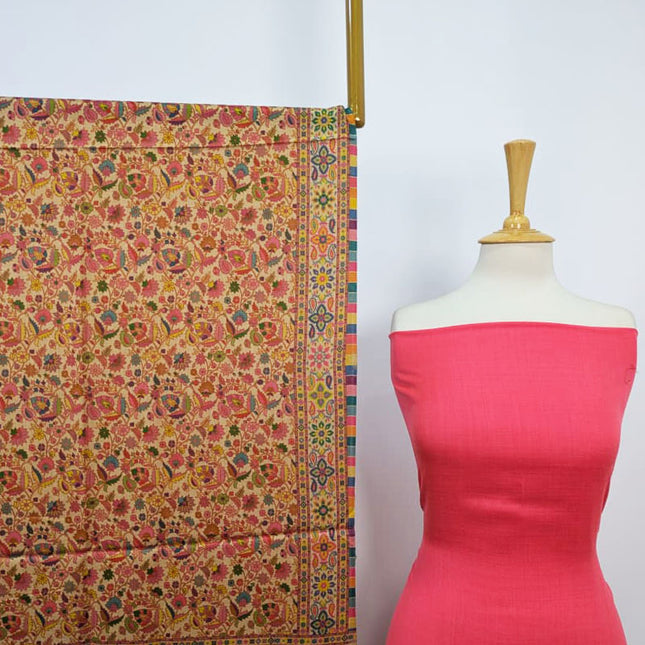 Fancy Pashmina with Qalamkar Print Shawl 3PC Unstitched