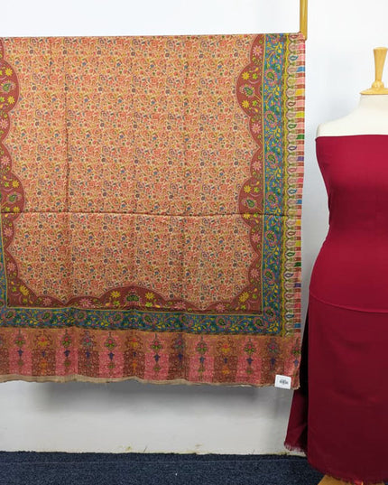 Plain Pashmina with Qalamkar Print Shawl 3PC Unstitched
