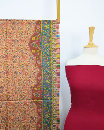 Plain Pashmina with Qalamkar Print Shawl 3PC Unstitched