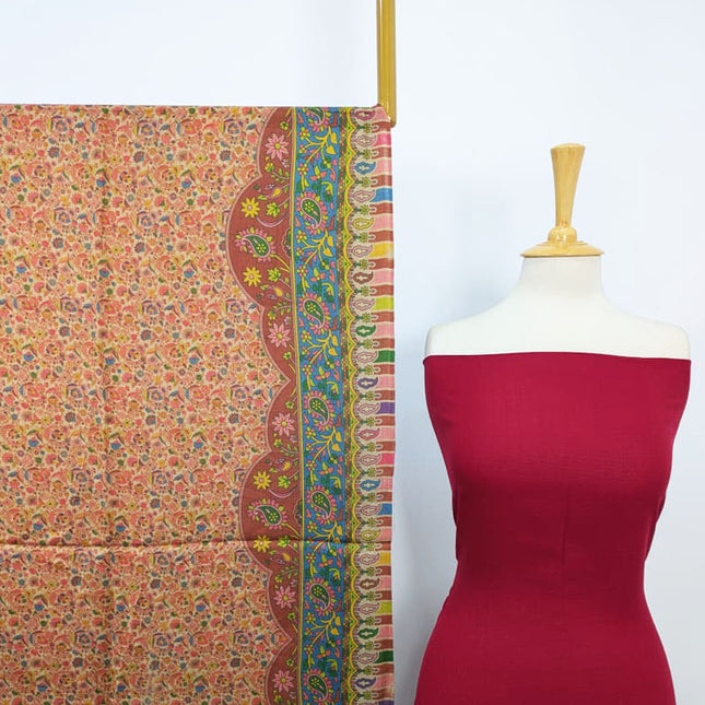 Plain Pashmina with Qalamkar Print Shawl 3PC Unstitched