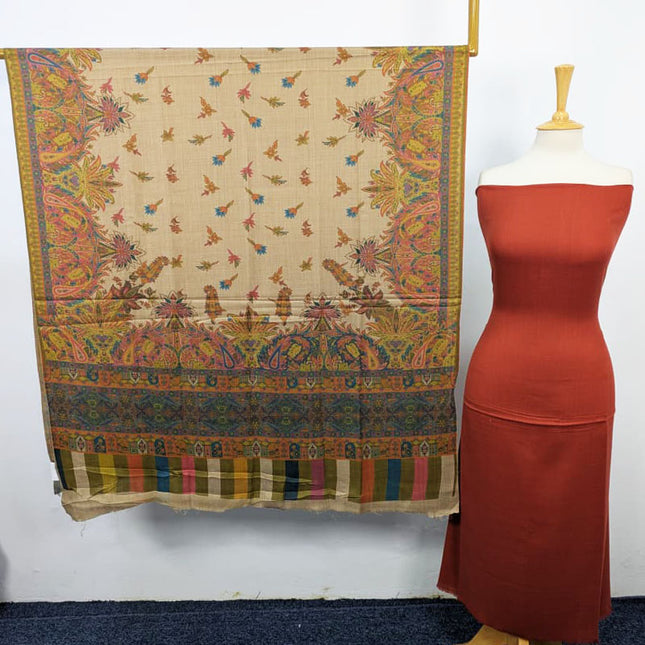 Pashmina with Qalamkar Print Shawl 3PC Unstitched
